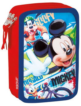 PLUMIER TRIPLE 54369 MICKEY MOUSE CON MATERIAL ESCOLAR