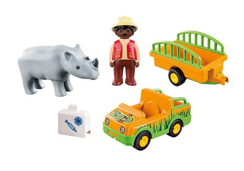 PLAYMOBIL - 1.2.3: VEHÍCULO DEL ZOO CON RINOCERONTE