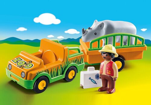 PLAYMOBIL - 1.2.3: VEHÍCULO DEL ZOO CON RINOCERONTE