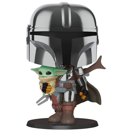FUNKO POP! THE MANDALORIAN - EL MANDALORIANO CROMADO CON EL NIÑO 25 CM