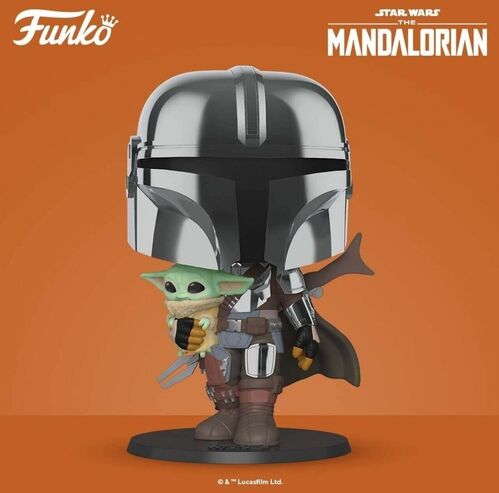 FUNKO POP! THE MANDALORIAN - EL MANDALORIANO CROMADO CON EL NIÑO 25 CM
