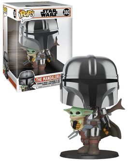 FUNKO POP! THE MANDALORIAN - EL MANDALORIANO CROMADO CON EL NIÑO 25 CM