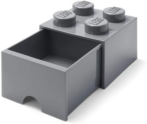 CAJA DE ALMACENAMIENTO CON CAJÓN LEGO - BRICK DE CUATRO ENCAJES GRIS OSCURO
