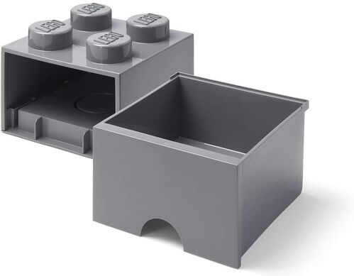 CAJA DE ALMACENAMIENTO CON CAJÓN LEGO - BRICK DE CUATRO ENCAJES GRIS OSCURO