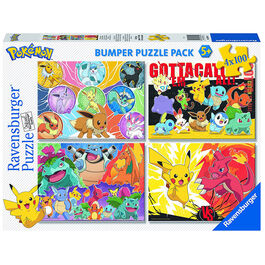 RAVENSBURGER - PUZLE POKÉMON BUMPER PACK 4 x 100 PIEZAS