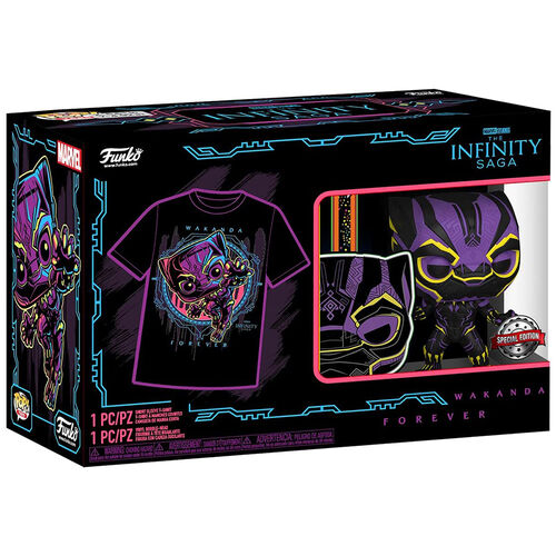 FUNKO POP! BLACK PANTHER (BLACK LIGHT) EXCLUSIVO + CAMISETA TALLA M BLACK PANTHER