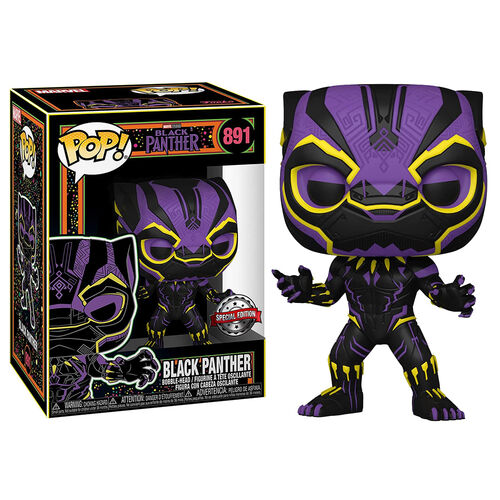 FUNKO POP! BLACK PANTHER (BLACK LIGHT) EXCLUSIVO + CAMISETA TALLA M BLACK PANTHER