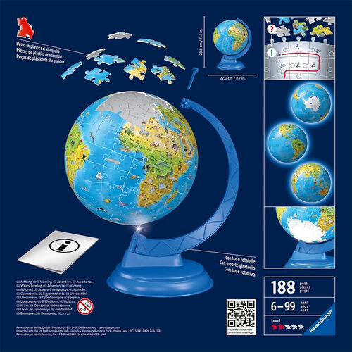Ravensburger Puzle 3D Globo Terráqueo con luz 180 Piezas
