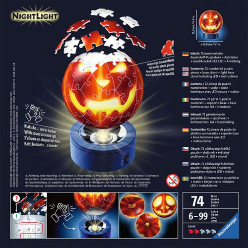 Ravensburger Puzle 3D Calabaza de Halloween Lámpara de Noche 74 Piezas