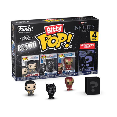 Funko Bitty Pop! La Saga del Infinito - Loki, Black Panther, Iron Man y ¿?