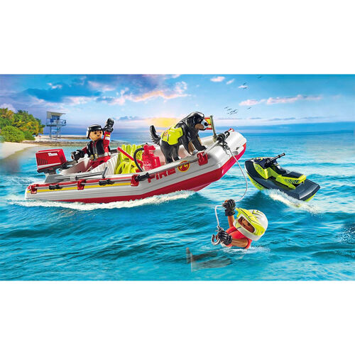 PLAYMOBIL - BOTE DE BOMBEROS CON MOTO ACUÁTICA
