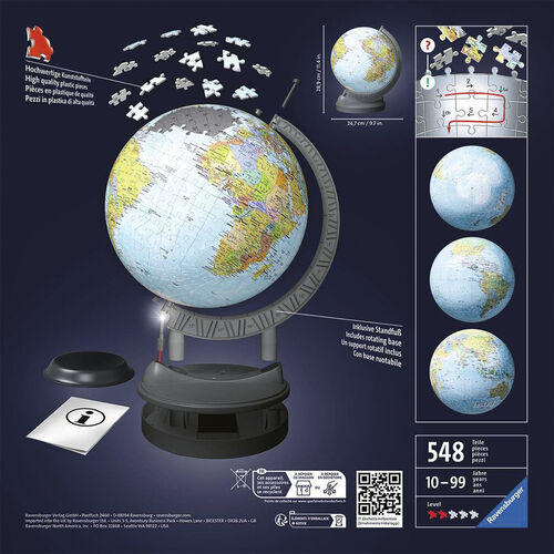 RAVENSBURGER PUZLE 3D GLOBO TERRÁQUEO CON LUZ 540 PIEZAS