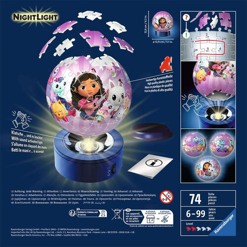 RAVENSBURGER PUZLE 3D LÁMPARA DE NOCHE DE LA CASA DE MUÑECAS DE GABBY 72 PIEZAS