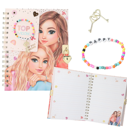 DIARIO CON CANDADO Y PULSERA TOP MODEL - HAPPY