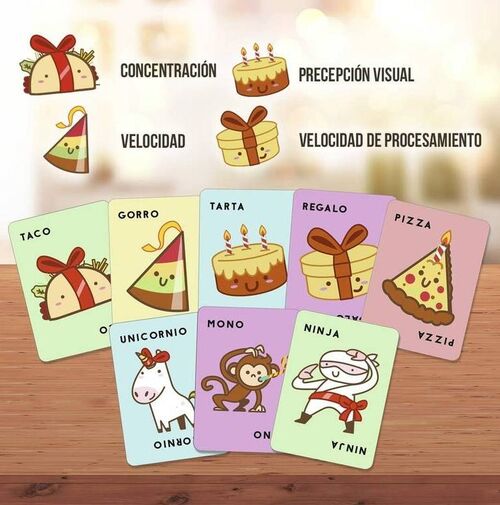 JUEGO TACO, GORRO, TARTA, REGALO, PIZZA