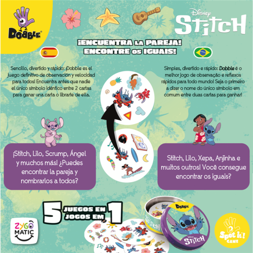 DOBBLE DISNEY STITCH - JUEGO DE CARTAS CON PERSONAJES DISNEY