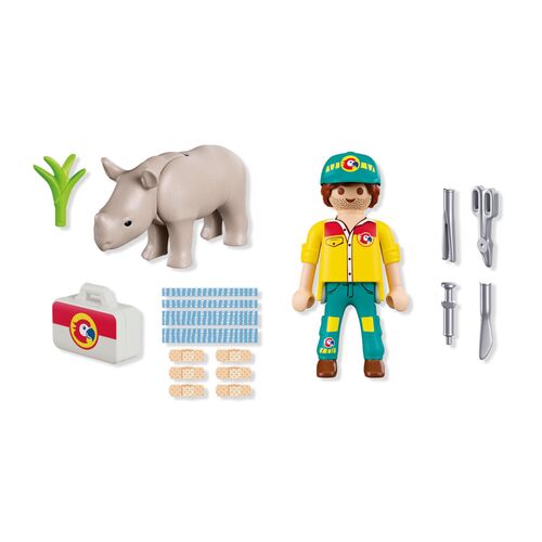PLAYMOBIL - DUO PACK CUIDADOR CON RINOCERONTE