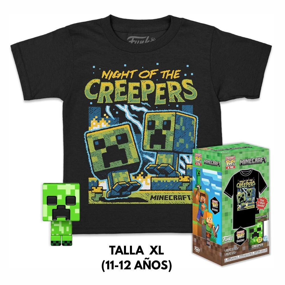 FUNKO POCKET POP! MINECRAFT CREEPER (GLOW IN THE DARK) SPECIAL EDITION + CAMISETA INFANTIL TALLA XL (11-12 AÑOS)