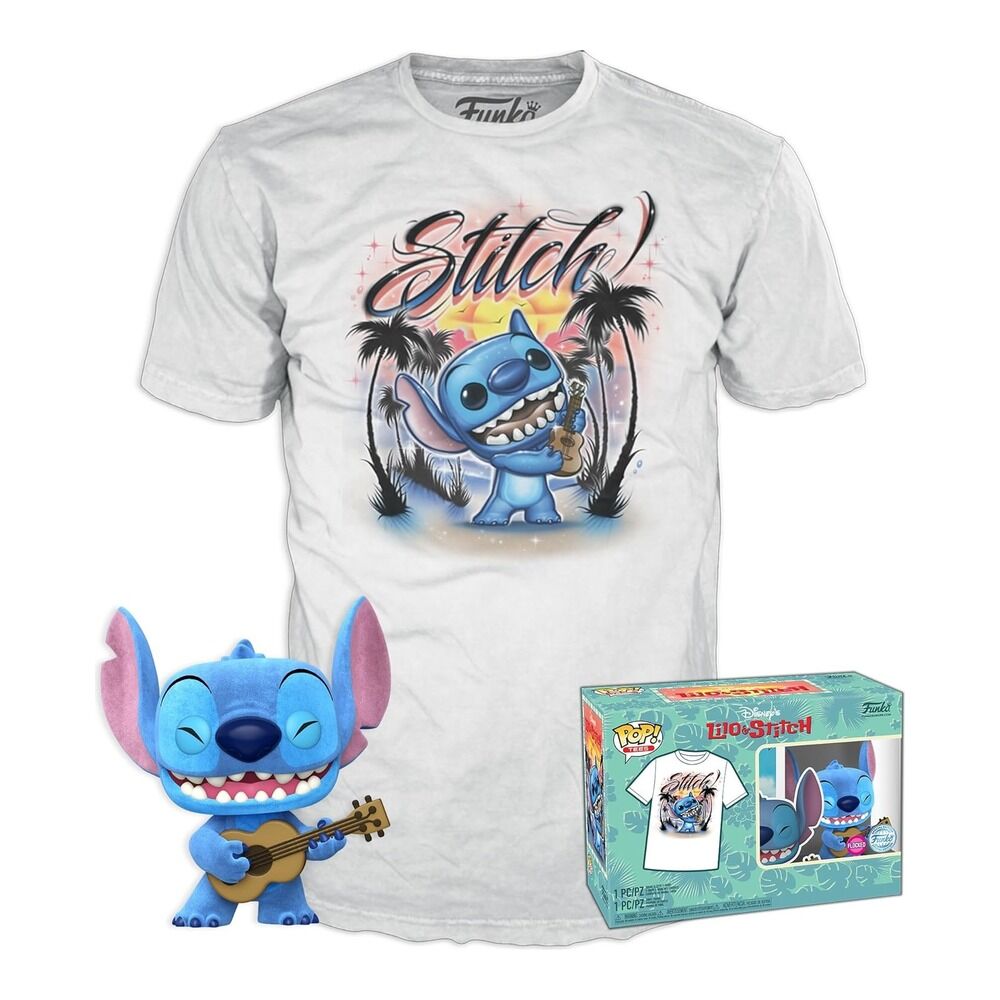 FUNKO POP! DISNEY LILO Y STITCH - STITCH CON UKELELE (FLOCKED) SPECIAL EDITION + CAMISETA TALLA L
