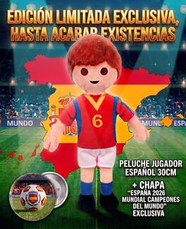 PELUCHE PLAYMOBIL JUGADOR DE FÚTBOL ESPAÑA CAMPEÓN 2026 MUNDIAL CON CHAPA - SERIE LIMITADA CON LICENCIA OFICIAL